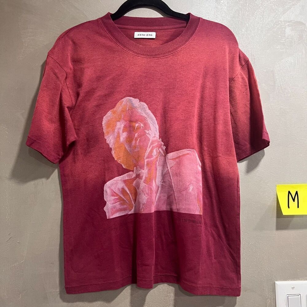 Anine Bing Ida Organic Cotton Bowie Tee Red Medium SAMPLE NEW